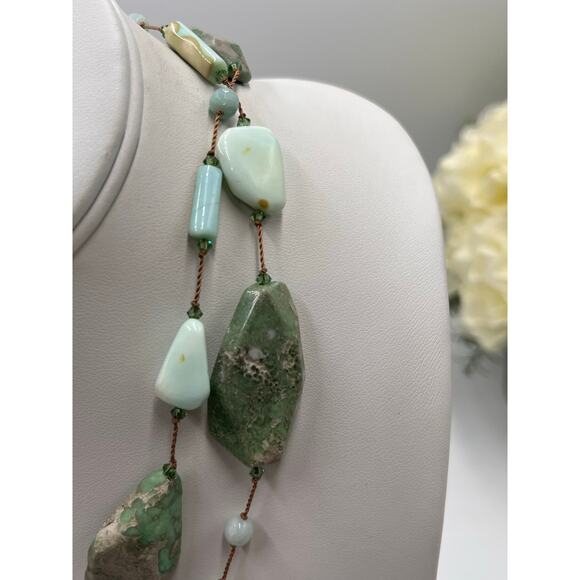 Margo Morrison Peruvian Opal, Variscite Swarovski Crystal 925 Necklace 35” New - Picture 5 of 14